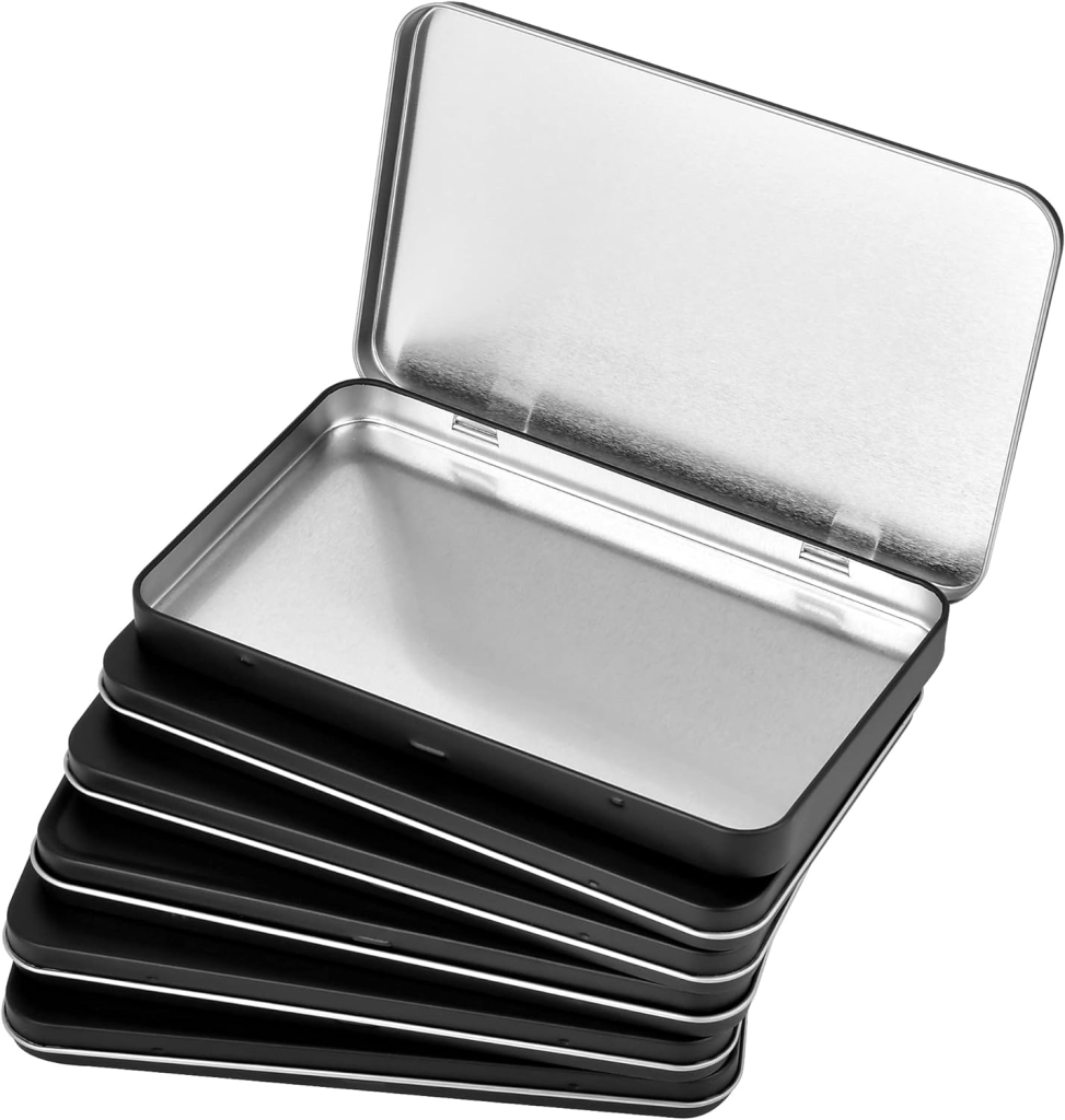 Small Rectangular Metalic Container 6Pcs Metal Rectangular Hinged Tin Boxes with Lid, Mini Portable Empty ...