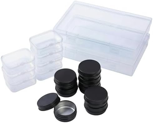 Forever bene Mixed Storage System,2-Pack Outer Cases with 7 Plastic Boxes & 8 Aluminum Tins (0.5oz), Portable Organizer Kit for Diamond Art,Beads,Salves,Spices & Travel Jewelry (Gold Clear Lid)