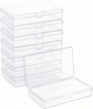 Forever bene 8-Pack Clear Plastic Organizer Boxes,Small Parts Storage Containers with Secure Latch Lids for Craft Supplies,Jewelry, Beads,Office Nail Tools (Clear, 5.3" x 3.2" x 1.2")