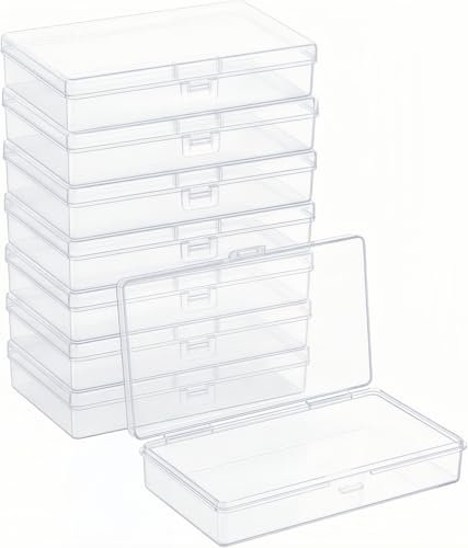 Forever bene 8-Pack Clear Plastic Organizer Boxes,Small Parts Storage Containers with Secure Latch Lids for Craft Supplies,Jewelry, Beads,Office Nail Tools (Clear, 5.3" x 3.2" x 1.2")