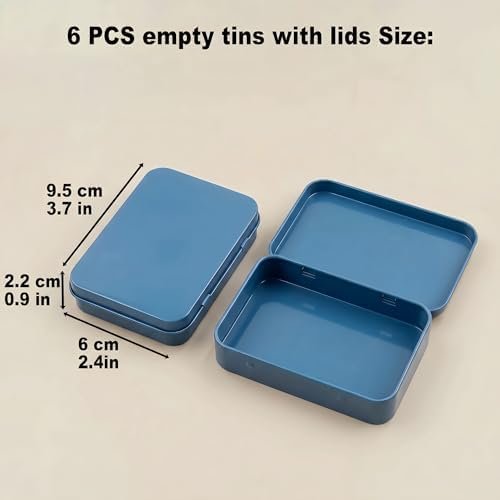 418QmJdKNXL._AC_-2.jpg Forever bene 6 Pack Blue Metal Tins with Hinged Lids, 3.7x2.4x0.9 Inches Small Tin Box Containers with Bonus Labels, Metal Card Storage Box for Playing Cards, Bar Soap Travel Container, Solid Cologne