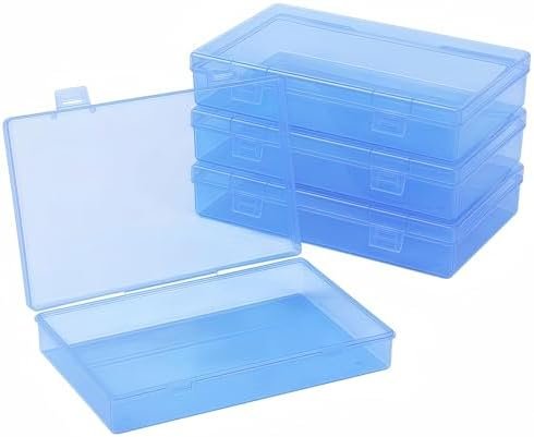 Forever bene 4-Pack Blue Plastic Storage Boxes with Lids, Medium Organizer Containers for Small Parts, Crafts, Office Supplies,Nail Tool Box, Makeup Brush Holder Plastic Case(180x110x30mm)