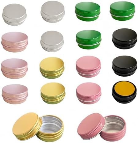 Forever Bene Black Aluminum Tins with Screw Lids, 0.5 oz Small Metal Containers, 32 Pack Refillable Mini Tins for Hair Wax, Pomade Storage, Lip Balm, Salve, DIY Organization With label stickers