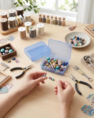41VWFnq1GYL._AC_-1.jpg Forever bene 8 Pack Blue Plastic Storage Boxes with Hinged Lids, 4.5x3.3x1.1 Inches Small Organizer Containers with Bonus Marking Labels for Beads, Jewelry, DIY Crafts