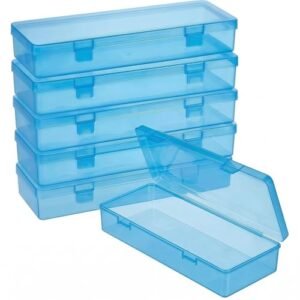 Forever bene 6 Pack Blue Plastic Storage Boxes with Hinged Lids, 6x2.6x1.2 Inches Long Rectangular Organizer for Diamond Art Accessories, Beads, Crafts