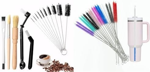 Coffee Machine Cleaning Brush Straw Brush,Long Handle Bottle Brush, Cups,Water Bottles,Bent Pipe+18 Pcs for Stanley Long Stainless Steel Brushes,Oil Pipeline, Test Tube,Nylon Tube Brushes 11.8in Long