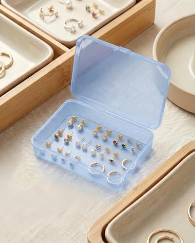 41a1yvAfHjL._AC_-1.jpg Forever bene 8 Pack Blue Plastic Storage Boxes with Hinged Lids, 4.5x3.3x1.1 Inches Small Organizer Containers with Bonus Marking Labels for Beads, Jewelry, DIY Crafts