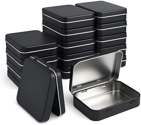 Forever bene 20 Small Sizes+20 Large Sizes Small Metal Box With Lid -20 Cookie Jars With Lid Metal Jar Lens Wet Wipes Storage Container Black Mini Portable Empty Hinge Jar