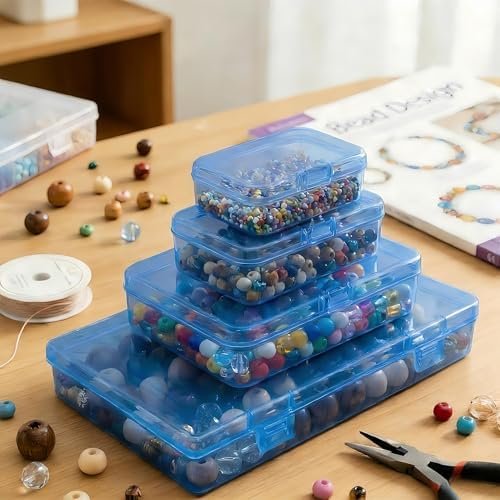 516fmfJA2pL._AC_-3.jpg Forever bene Blue Organizer Boxes, 24 Pack Mixed Size Plastic Storage Containers with Hinged Lid & Label Stickers, Multi-Size Rectangular Clear Boxes for Beads, Jewelry, Crafts, Electronic - DIY