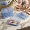 Forever bene 4-Pack Blue Plastic Storage Boxes with Lids, Medium Organizer Containers for Small Parts, Crafts, Office Supplies,Nail Tool Box, Makeup Brush Holder Plastic Case(180x110x30mm)