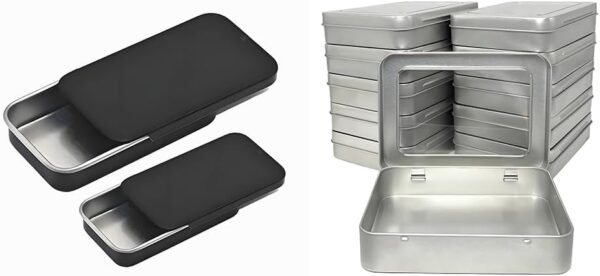 DIY Alcohol Push-Pull Box Small Metal Box With Slider Lid-4 Pcs+Forever bene Tin Box Small Metal Storage Box w/Clear LSliding metal box, bird taming food box, pet food box, bead storage box, metal box