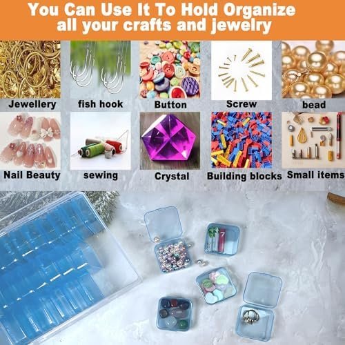 Forever bene Bead Organizer Box-Blue Plastic Box 31 Pcs Storage Plastic Cases Mini Clear Bead Storage Containers Boxes with Hinged Lid and Rectangle Bracelet Making DIY Jewelry Craft Nail