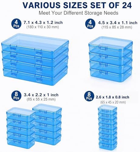 51sgOSnx-L._AC_-7.jpg Forever bene Blue Organizer Boxes, 24 Pack Mixed Size Plastic Storage Containers with Hinged Lid & Label Stickers, Multi-Size Rectangular Clear Boxes for Beads, Jewelry, Crafts, Electronic - DIY