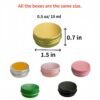 Forever Bene Aluminum Tins with Screw Lids, 0.5 oz Small Metal Containers, 18 Pack Multicolor Refillable Mini Tins for Lip Balm, Candle, DIY Storage, Parts Organization,With label stickers Alu Box