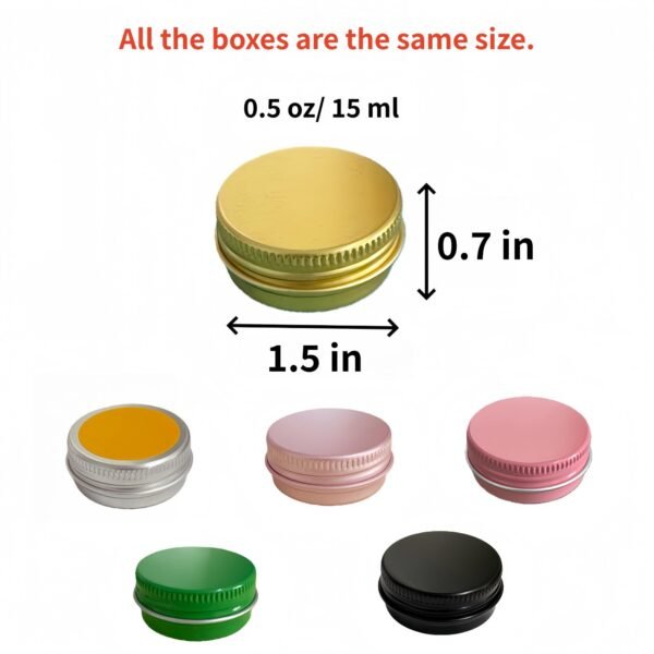 Forever Bene Aluminum Tins with Screw Lids, 0.5 oz Small Metal Containers, 18 Pack Multicolor Refillable Mini Tins for Lip Balm, Candle, DIY Storage, Parts Organization,With label stickers Alu Box