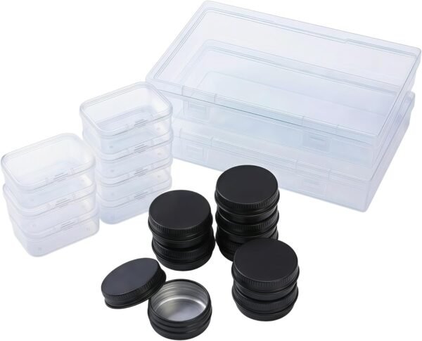 611ws1AZbrL._AC_SL1500_-10.jpg Forever bene Mixed Storage System,2-Pack Outer Cases with 7 Plastic Boxes & 8 Aluminum Tins (0.5oz), Portable Organizer Kit for Diamond Art,Beads,Salves,Spices & Travel Jewelry (Gold Clear Lid)