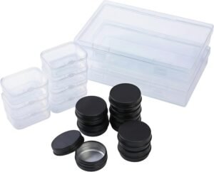 Forever bene Mixed Storage System,2-Pack Outer Cases with 7 Plastic Boxes & 8 Aluminum Tins (0.5oz), Portable Organizer Kit for Diamond Art,Beads,Salves,Spices & Travel Jewelry (Gold)