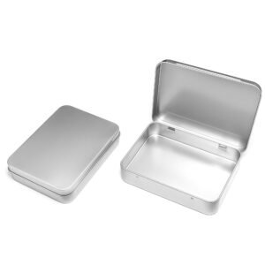 Forever Bene 2 Pcs Flip-Top Tin Rectangular Metal Tin Boxes with Hinged Lids (4.5 x 3.5 x 0.9 Inch), Empty Storage Containers in for Gift Cards, Crafts, Hardware & EDC Survival Kits, Silver