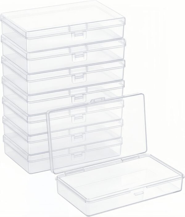 Forever bene 8-Pack Clear Plastic Organizer Boxes,Small Parts Storage Containers with Secure Latch Lids for Craft Supplies,Jewelry, Beads,Office Nail Tools (Clear, 5.3" x 3.2" x 1.2")