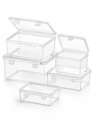 Forever Bene 10-Pack Clear Plastic Storage Box Set, Multi-Size Stackable Hinged Storage Box with Latches, 5 Nested Sizes of Storage Containers for Nail Supplies,Jewelry Beads,Fishing Tackle,Hardware