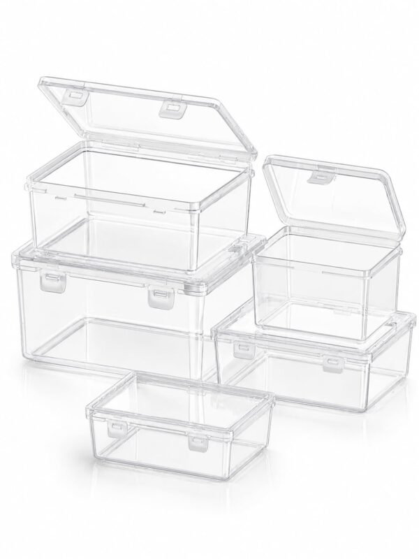 Forever Bene 10-Pack Clear Plastic Storage Box Set, Multi-Size Stackable Hinged Storage Box with Latches, 5 Nested Sizes of Storage Containers for Nail Supplies,Jewelry Beads,Fishing Tackle,Hardware