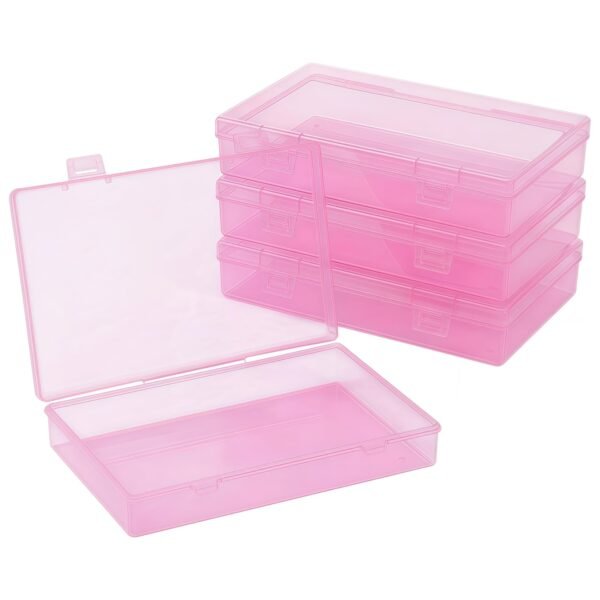 Version 1.0.0 Forever bene 4-Pack Pink Plastic Storage Boxes with Lids, Organizer Containers for Small Parts, Crafts, Jewelry, Office Supplies (180x110x30mm) Pink Plastic Case