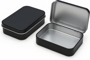 Forever bene 2 Pcs Flip-Top Tin Rectangular Metal Tin Boxes with Hinged Lids (4.5 x 3.5 x 0.9 Inch), Empty Storage Containers in for Gift Cards, Crafts, Hardware & EDC Survival Kits