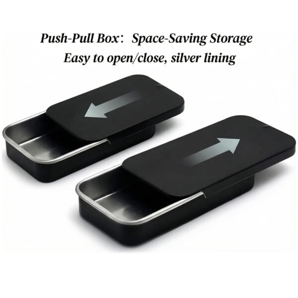 Forever bene 4 Pack Slide Top Metal Tins, Matte Black Rectangular Empty Containers with Lids,Small Portable Storage Box for Beads,Crafts,Hardware,Jewelry - Includes 2 Large (3.6") and 2 Small (3")