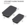 Forever bene 4 Pack Slide Top Metal Tins, Matte Black Rectangular Empty Containers with Lids,Small Portable Storage Box for Beads,Crafts,Hardware,Jewelry - Includes 2 Large (3.6") and 2 Small (3")