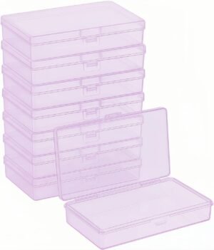 Forever bene 8-Pack Clear Plastic Organizer Boxes,Small Parts Storage Containers with Secure Latch Lids for Craft Supplies,Jewelry, Beads,Office Nail Tools (Pink, 5.3" x 3.2" x 1.2")