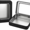 Forever bene Tin Box Small Metal Storage Box w/Clear Lid - Portable for Beads, JewelryCrafts, Zyn Tin,Mint Candy,Small Items Travel,Stackable (Black, 2 Pcs 4.5" x 3.5" x 0.9")