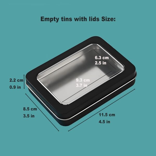 Forever bene Tin Box Small Metal Storage Box w/Clear Lid - Portable for Beads, JewelryCrafts, Zyn Tin,Mint Candy,Small Items Travel,Stackable (Black, 2 Pcs 4.5" x 3.5" x 0.9")