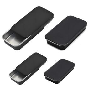 Forever bene 4 Pack Slide Top Metal Tins, Matte Black Rectangular Empty Containers with Lids,Small Portable Storage Box for Beads,Crafts,Hardware,Jewelry - Includes 2 Large (3.6") and 2 Small (3")