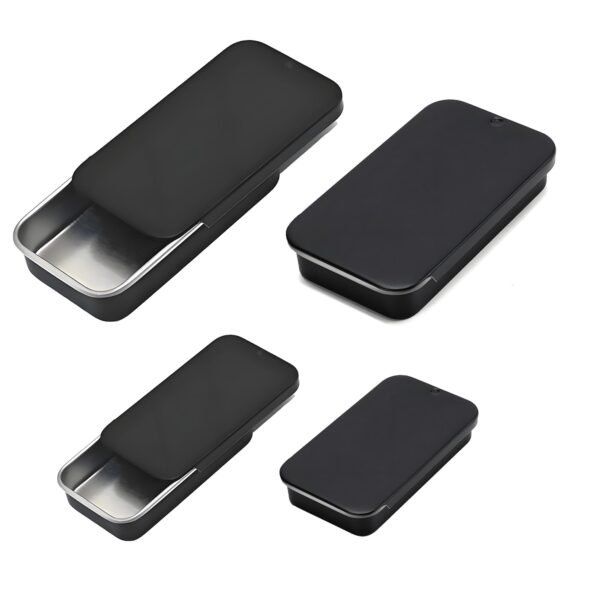 Forever bene 4 Pack Slide Top Metal Tins, Matte Black Rectangular Empty Containers with Lids,Small Portable Storage Box for Beads,Crafts,Hardware,Jewelry - Includes 2 Large (3.6") and 2 Small (3")