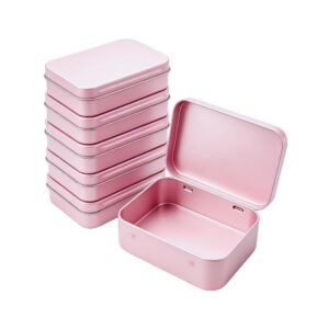 Forever bene 6 Pack Pink Metal Tins with Hinged Lids, 3.7x2.4x0.9 Inches Small Tin Box Containers with Bonus Labels, Pocket Size Blank Cases for Guitar Picks, Sewing Needles, Crafts Packaging