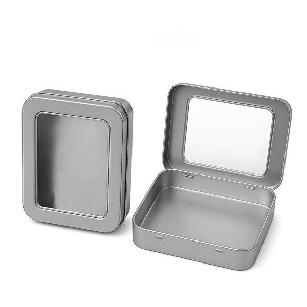 Version 1.0.0 Forever Bene Tin Box Small Metal Storage Box w/Clear Lid - Portable for Beads, JewelryCrafts, Zyn Tin,Mint Candy,Small Items Travel,Stackable (Silvery, 2 Pcs 4.5" x 3.5" x 0.9")