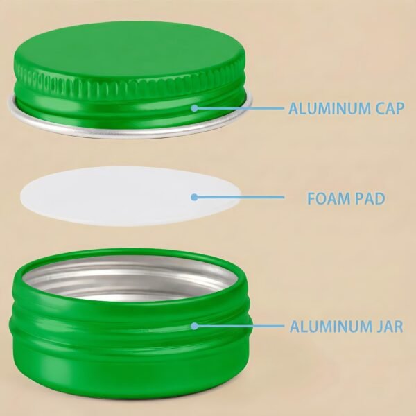 Version 1.0.0 Forever Bene Green Aluminum Tins with Screw Lids, 0.5 oz Small Metal Containers, 32 Pack Refillable Mini Tins for Portioning, Organization, Cosmetics, DIY Storage ,With Label Stickers Alu Box