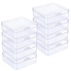 Forever Bene 8-Pack Clear Plastic Storage Box, 4.9" x 4.9" x 1.4" Square Organizer Box with Hinged Lid & Latch, Small Storage Box Set for Crafts, Beads, Desk Pets, Drawer Organization