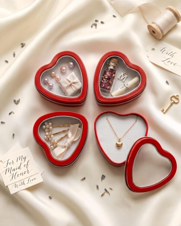 Forever Bene 16 Pack Heart Shaped Tins with Clear Window Lids, 2.5 oz Empty Candle Tins 2.3x2.4x1.1 Inches for Valentine Party Favors, Romantic Gifts - Red
