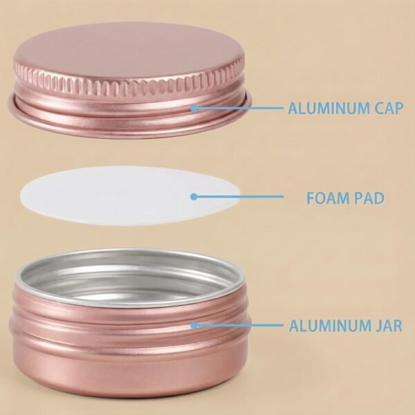 Version 1.0.0 Forever Bene Rose Gold Aluminum Tins with Screw Lids, 32 Pack 0.5 oz Small Metal Containers, Refillable Mini Tins for Hair Wax, Pomade Storage, Lip Balm, Salve, DIY Organization With Label Stickers