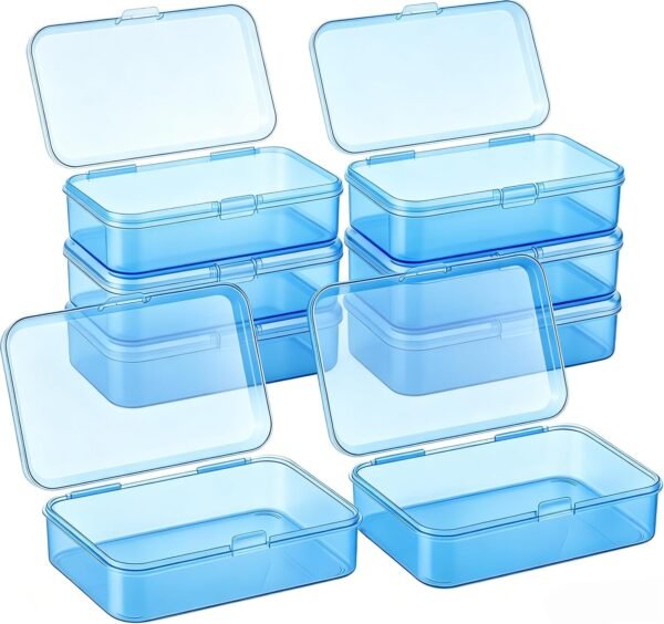 713iLR2n2bL._AC_SL1500_-1.jpg Forever bene 8 Pack Blue Plastic Storage Boxes with Hinged Lids, 4.5x3.3x1.1 Inches Small Organizer Containers with Bonus Marking Labels for Beads, Jewelry, DIY Crafts