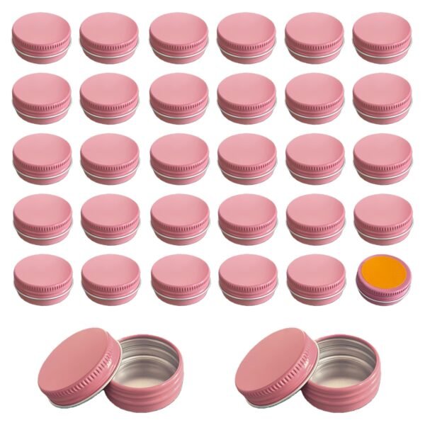 Forever Bene Pink Aluminum Tins with Screw Lids, 0.5 oz Small Metal Containers, 32 Pack Refillable Mini Tins for Cosmetics, Personal Care, Organization, DIY Storage,With Label Stickers Alu Box