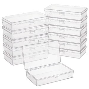 Forever Bene 12-Pack Clear Plastic Storage Box, 5.7" x 3.0" x 1.2" Small Organizer Box with Hinged Lid & Latch, Plastic Playing Card Case, Bobby Pin Case, Craft Bead Organizer for Office Drawers