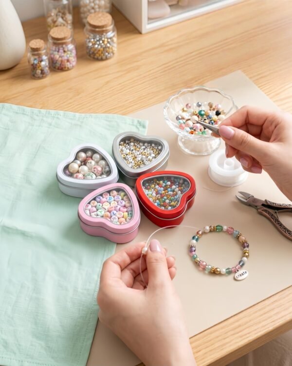 Version 1.0.0 Forever Bene 4 Pack Heart Shaped Tins with Clear Window Lids, 2.5 oz Empty Candle Tins 2.3x2.4x1.1 Inches, Mixed Color Variety Pack for Color Demander DIY Crafts,Empty Tin Box Multicolour