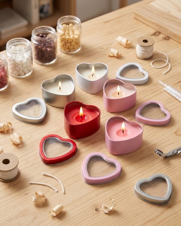 Version 1.0.0 Forever Bene 4 Pack Heart Shaped Tins with Clear Window Lids, 2.5 oz Empty Candle Tins 2.3x2.4x1.1 Inches, Mixed Color Variety Pack for Color Demander DIY Crafts,Empty Tin Box Multicolour
