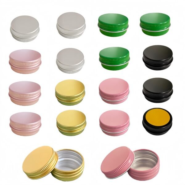 Forever Bene Aluminum Tins with Screw Lids, 0.5 oz Small Metal Containers, 18 Pack Multicolor Refillable Mini Tins for Lip Balm, Candle, DIY Storage, Parts Organization,With label stickers Alu Box