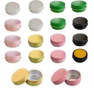 Forever Bene Black Aluminum Tins with Screw Lids, 0.5 oz Small Metal Containers, 32 Pack Refillable Mini Tins for Hair Wax, Pomade Storage, Lip Balm, Salve, DIY Organization With label stickers