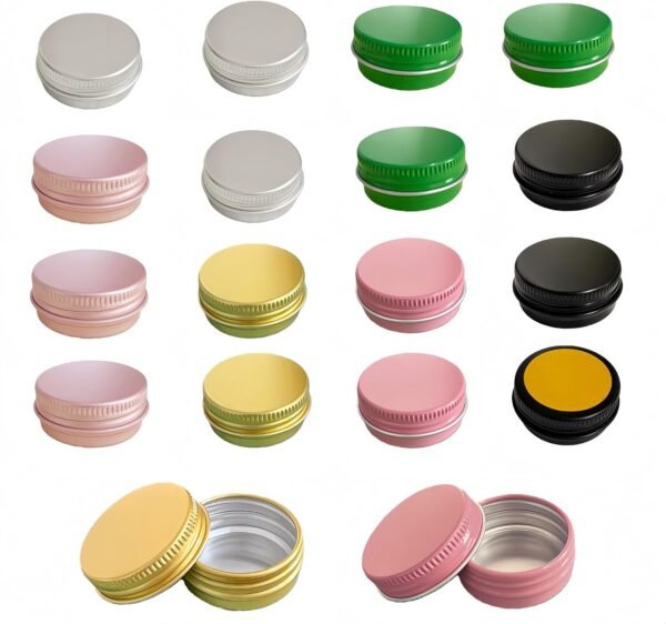 Forever Bene Black Aluminum Tins with Screw Lids, 0.5 oz Small Metal Containers, 32 Pack Refillable Mini Tins for Hair Wax, Pomade Storage, Lip Balm, Salve, DIY Organization With label stickers