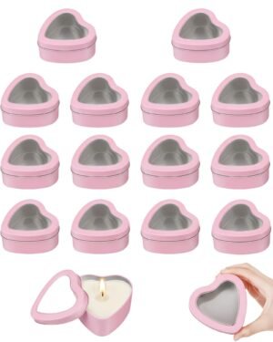 Forever Bene 16 Pack Heart Shaped Tins with Clear Window Lids, 2.5 oz Empty Candle Tins 2.3x2.4x1.1 Inches, Salve Tins with Lids for Lip Balm - Pink