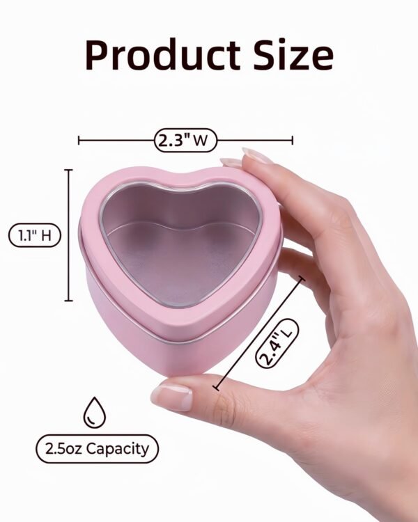 Forever Bene 16 Pack Heart Shaped Tins with Clear Window Lids, 2.5 oz Empty Candle Tins 2.3x2.4x1.1 Inches, Salve Tins with Lids for Lip Balm - Pink